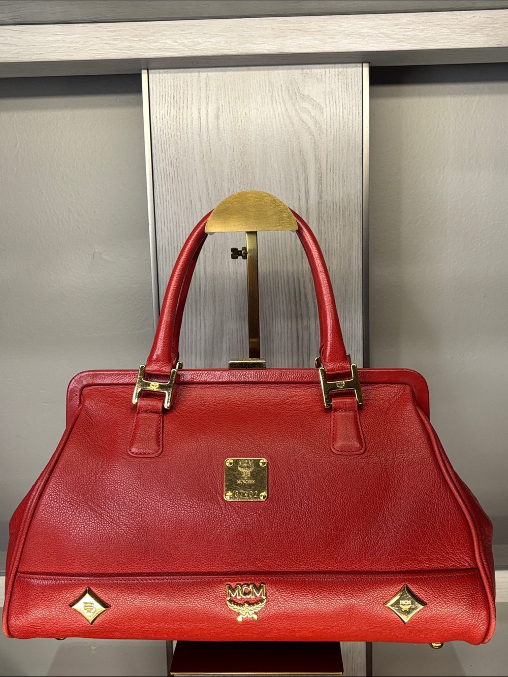MCM Red Leather Top-Handle Satchel